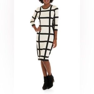 Liz Clairborne Knit Hourglass Shape Dress Fitted Black and Off-White Siz…